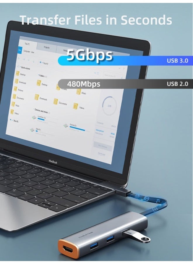 CABLETIME Portability 5-IN-1 USB-C to USB3.0×3+HDMI 4K60Hz +PD 100W Adapter - Image 3